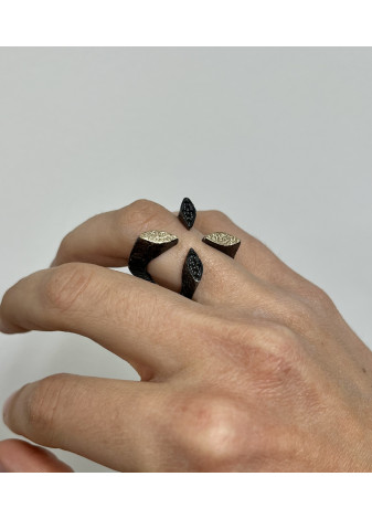 Anillo plata, oro y diamantes negros