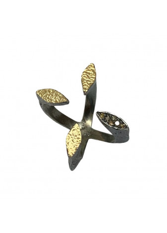 Anillo plata, oro y diamantes marrones