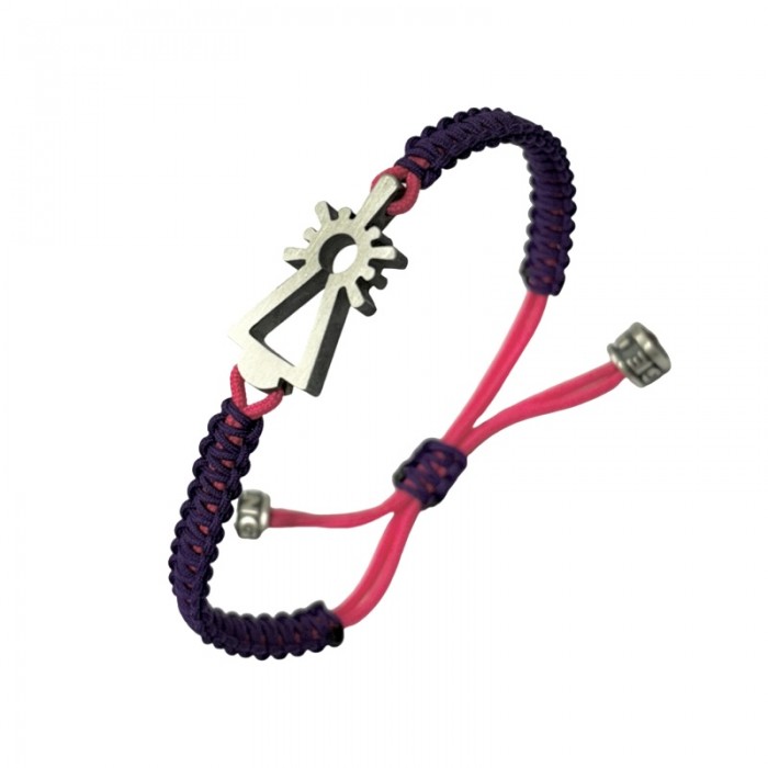 Pulsera Virgen del Pilar nylon morada y rosa fosforita