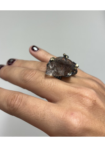 Anillo de plata, oro de 18k y cuarzo rutilado