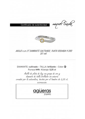 Anillo de plata, oro y diamante ecológico