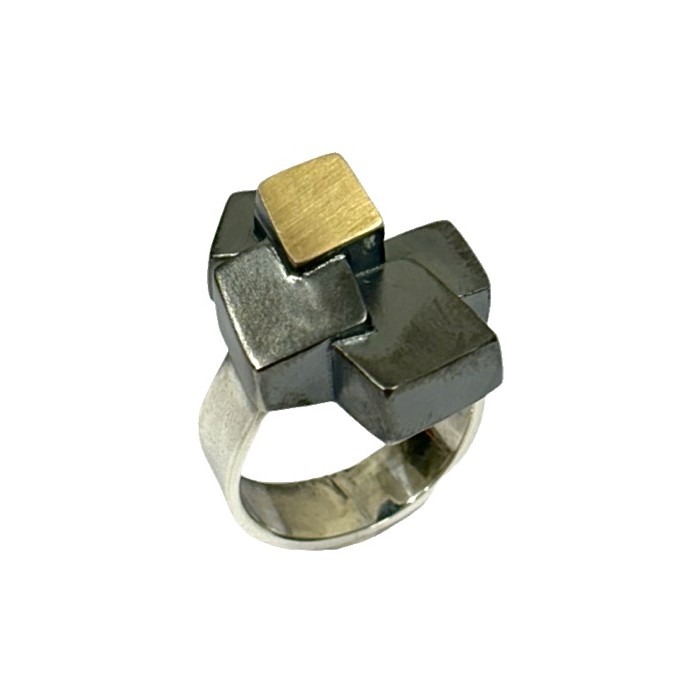 Anillo plata, oro CUBOS