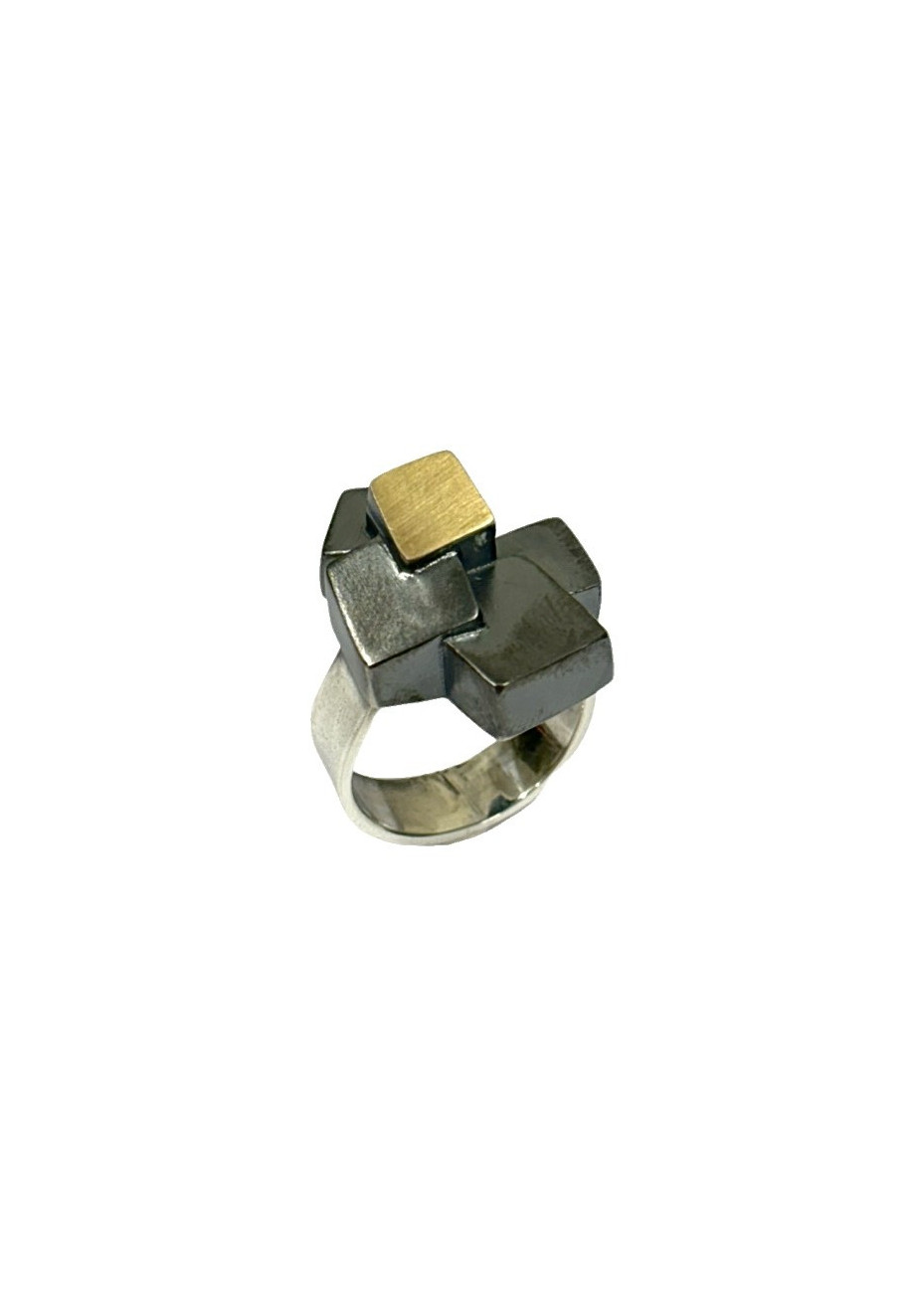 Anillo plata, oro CUBOS