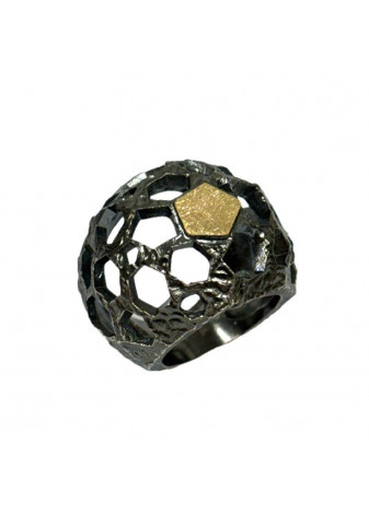 Anillo de plata y oro amarillo con textura