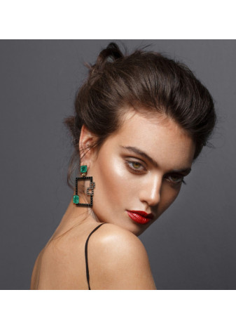 Pendientes BOHEMME, plata, oro y cuarzo esmeralda