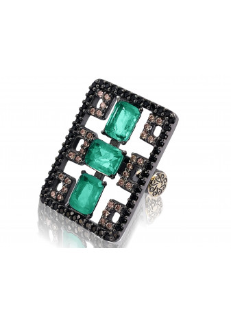 Anillo BOHEMME plata, oro y cuarzo esmeralda