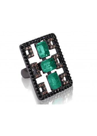 Anillo BOHEMME plata, oro y cuarzo esmeralda