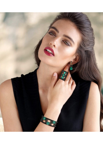 Anillo BOHEMME plata, oro y cuarzo esmeralda
