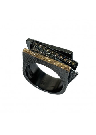 Anillo plata, oro amarillo y diamantes brown