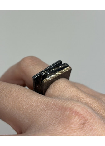 Anillo plata, oro amarillo y diamantes brown