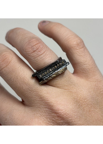 Anillo plata, oro amarillo y diamantes brown