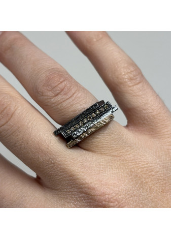 Anillo plata, oro amarillo y diamantes brown