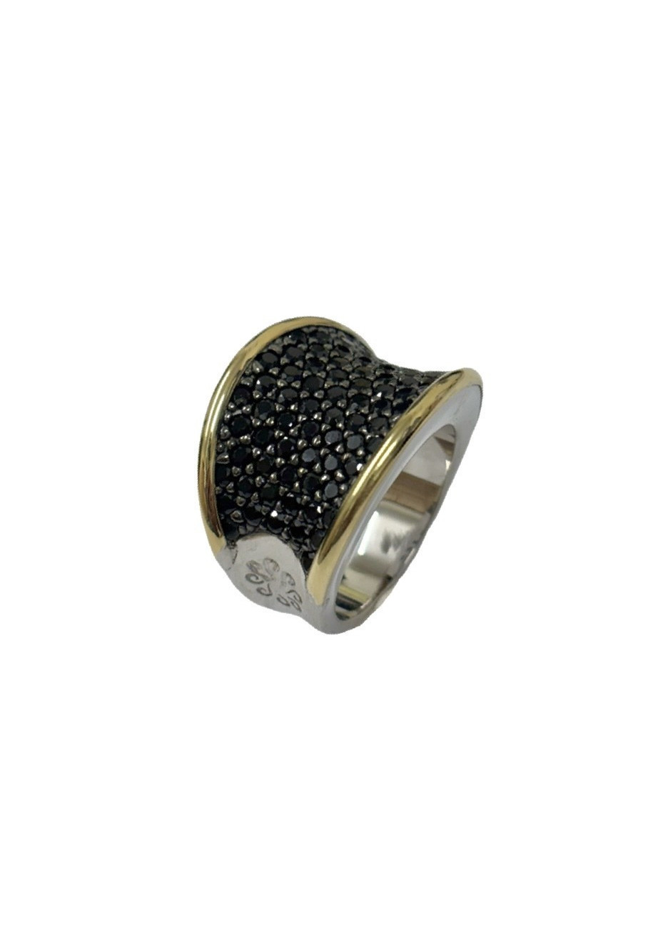 Anillo BOHEMME plata, oro y espinelas negras