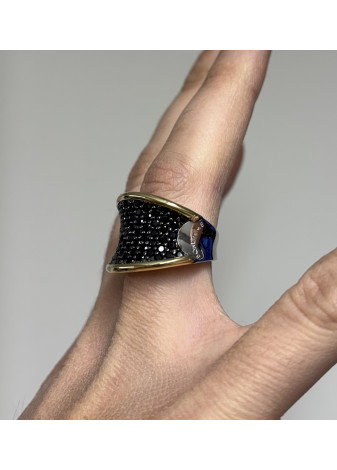 Anillo BOHEMME plata, oro y espinelas negras