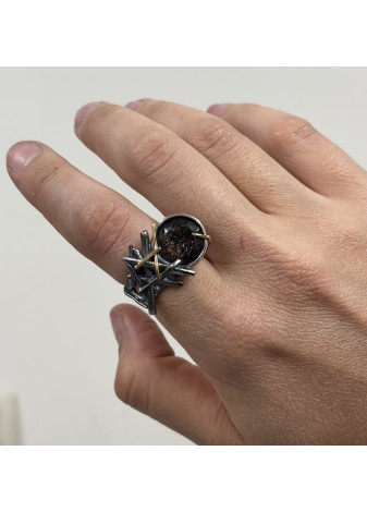 Anillo plata, oro y cuarzo rutilo