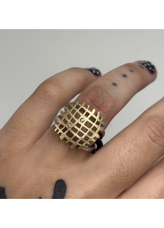 Anillo oro, plata y brillantes