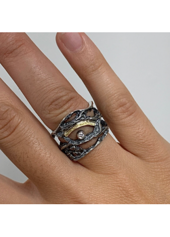 Anillo oro, plata y brillante