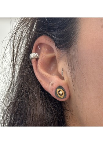 Pendientes oro amarillo, plata oxidada y brillantes