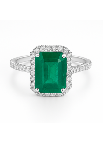 Sortija oro blanco, esmeralda y diamantes
