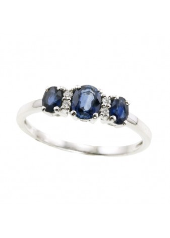 Anillo oro blanco, zafiros y diamantes