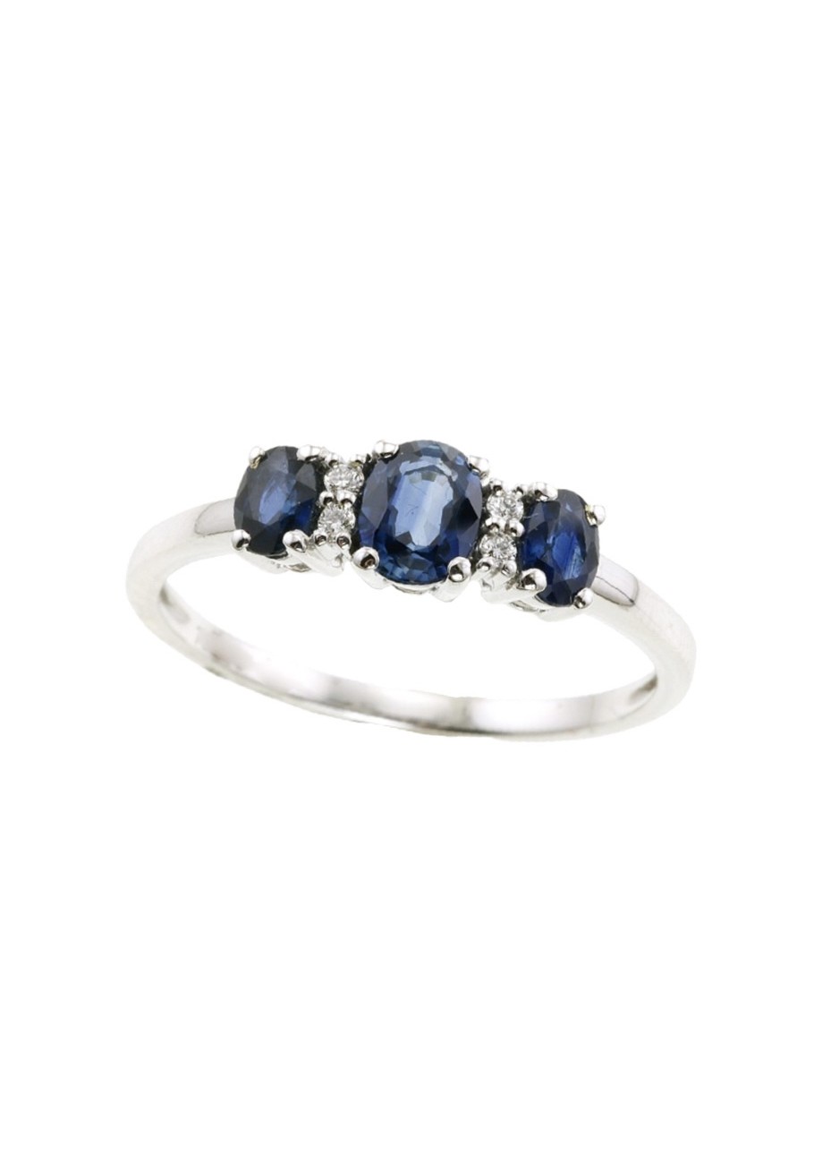 Anillo oro blanco, zafiros y diamantes