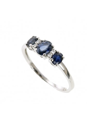 Anillo oro blanco, zafiros y diamantes