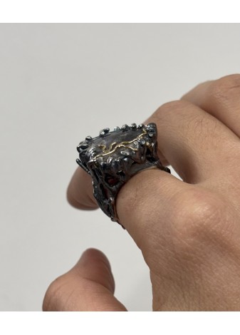 Anillo plata, oro con ágata denditra