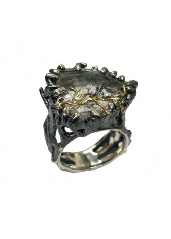 Anillo plata, oro con ágata denditra