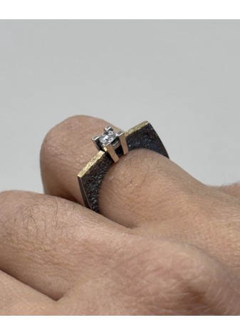 Anillo de plata, oro y brillante 0,15cts