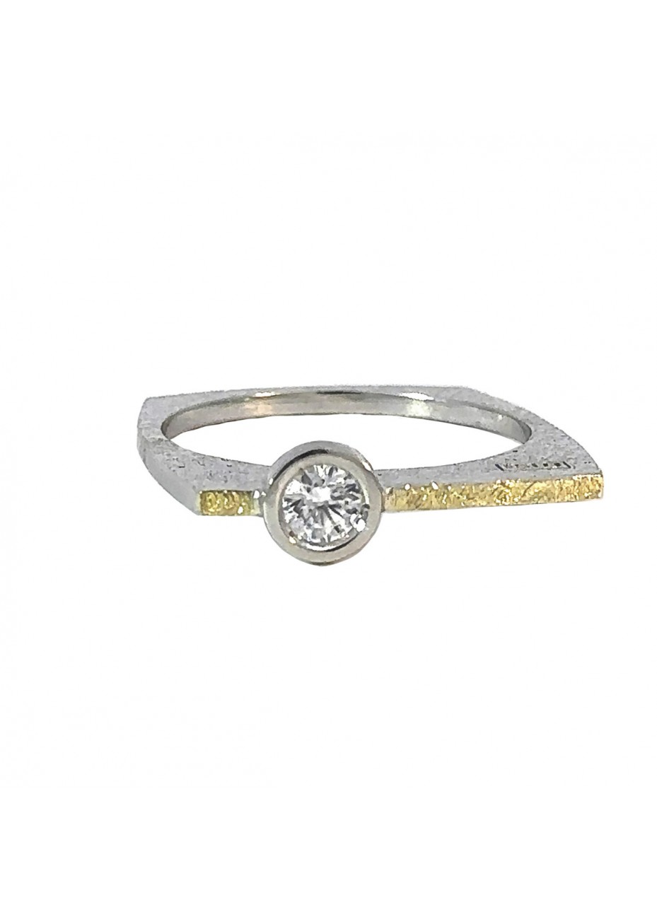 Anillo de plata, oro y brillante 0,15ct