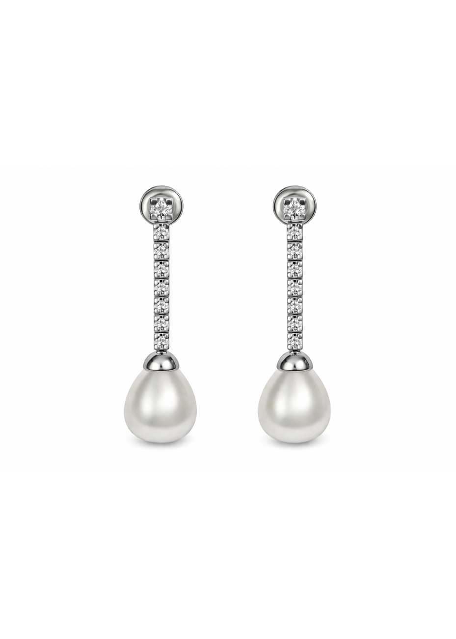 Pendientes para boda en oro blanco, diamantes y perlas