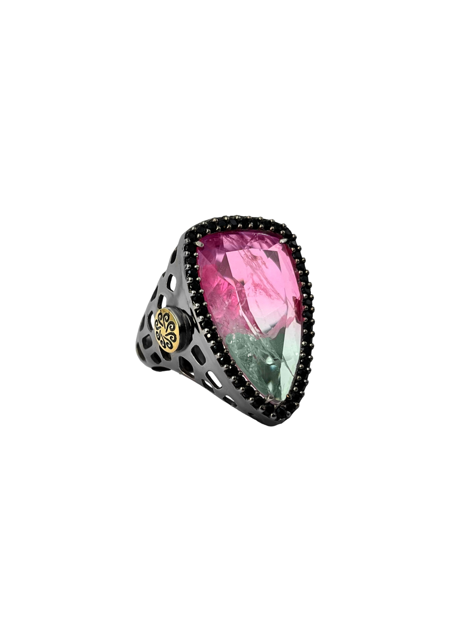 Anillo BOHEMME plata, oro y cuarzo bicolor