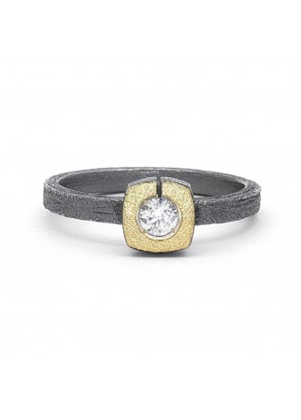 Anillo de plata, oro amarillo y diamante 0,15 ct