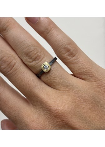 Anillo de plata, oro amarillo y diamante 0,15 ct