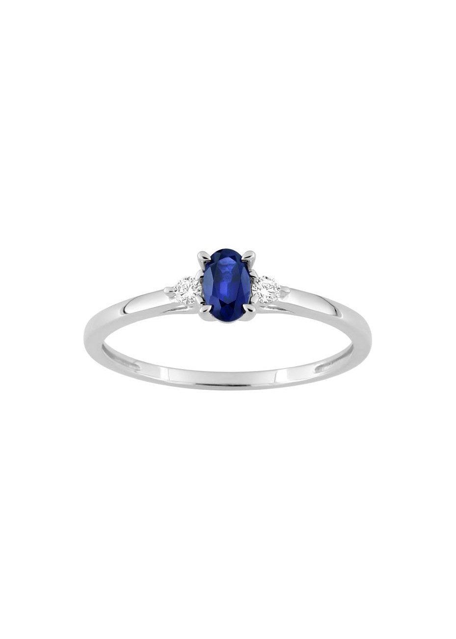 Anillo de oro blanco con zafiro y diamantes LAB
