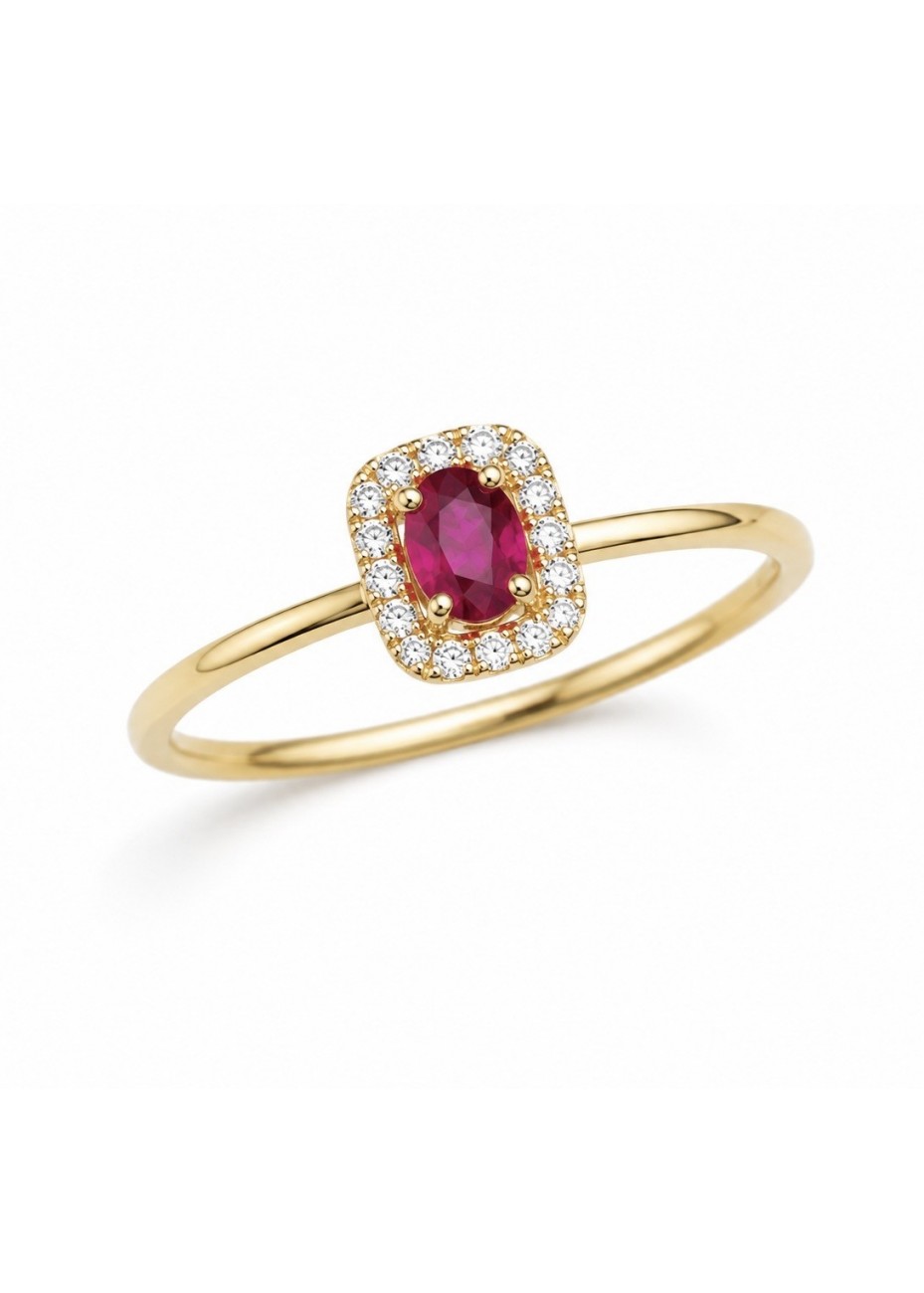Anillo de oro amarillo con diamantes y rubí