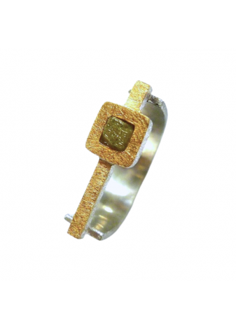 Anillo plata, oro de 18k y...