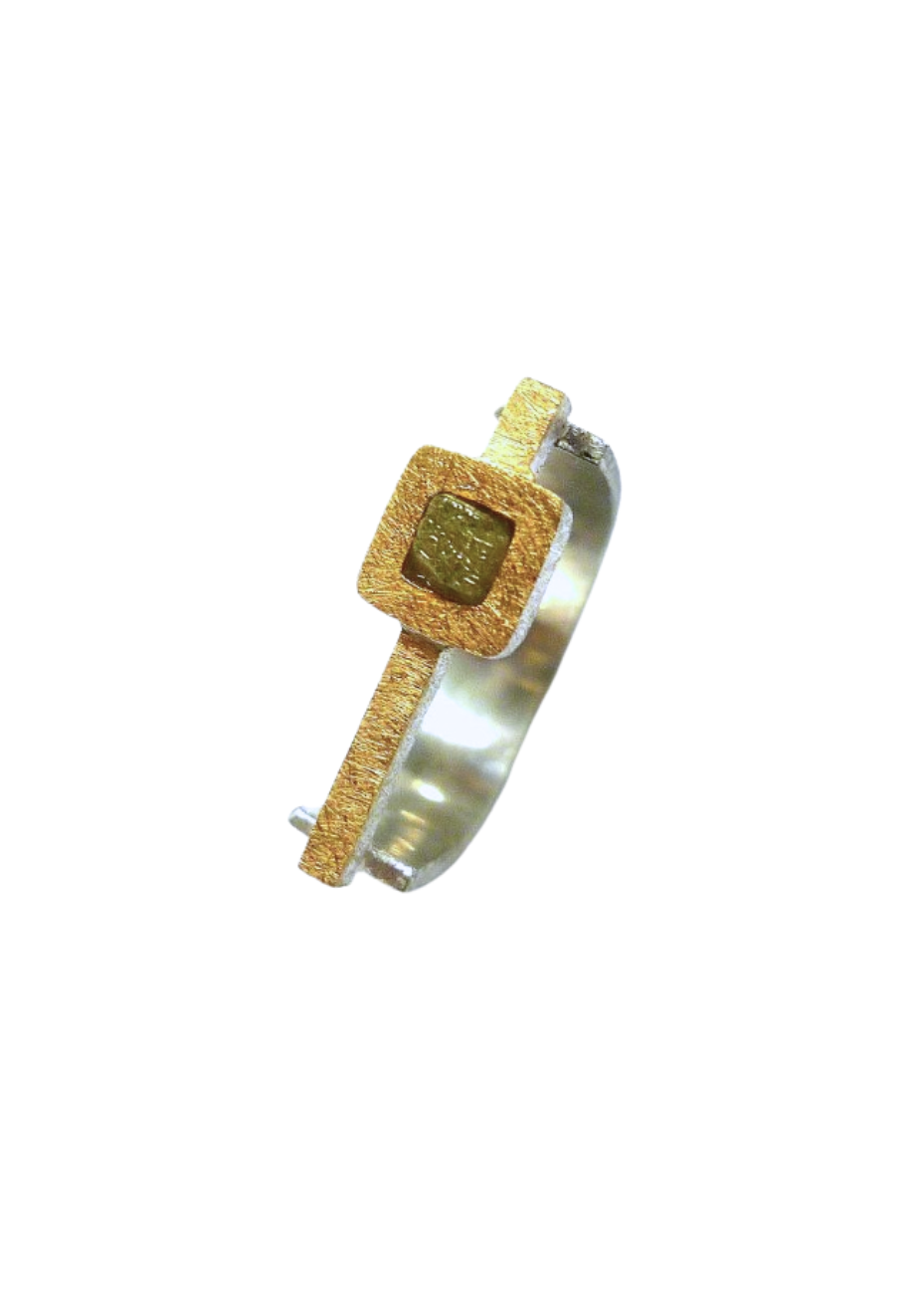 Anillo plata, oro de 18k y diamante en bruto