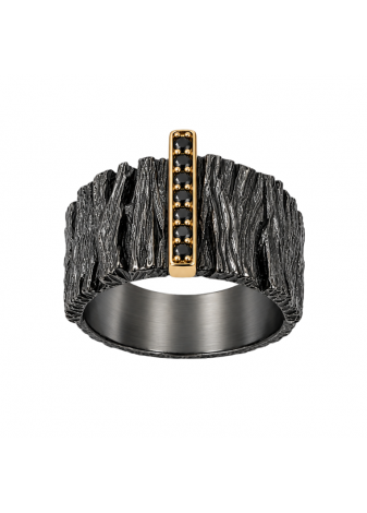 Anillo plata, oro y diamantes negros