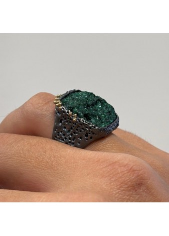 Anillo de plata, oro amarillo y malaquita