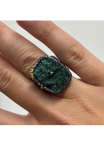 Anillo de plata, oro amarillo y malaquita