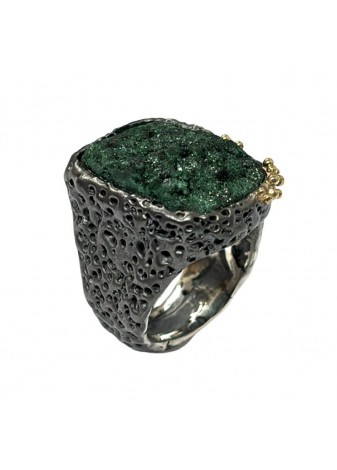 Anillo de plata, oro amarillo y malaquita