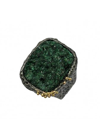 Anillo de plata, oro amarillo y malaquita