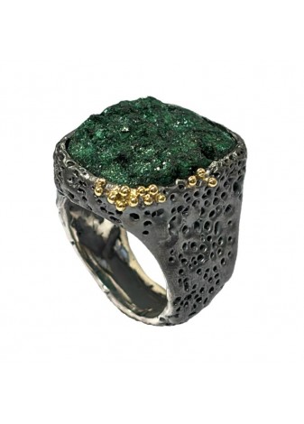 Anillo de plata, oro amarillo y malaquita
